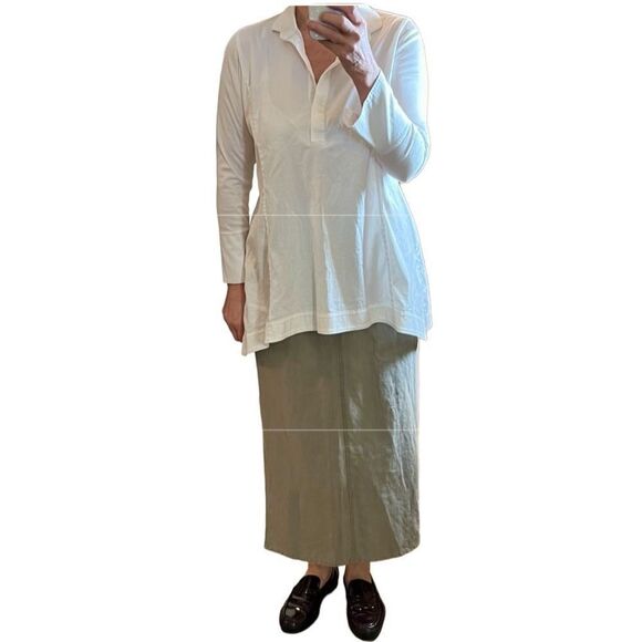 Vintage Y2K 100% Linen Gray maxi High Waist Long Pencil skirt side Split 8 M - Picture 1 of 16